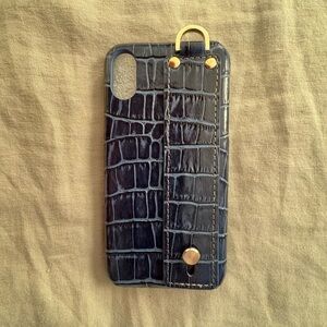 Navy Blue Crocodile Pattern iPhone Case - made of natural cowhide